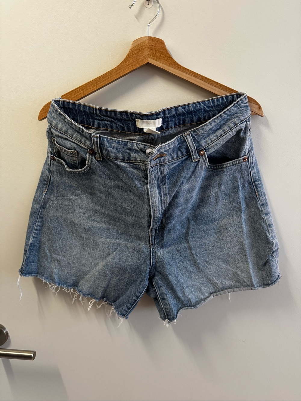 H&M Distressed Mid-Blue Denim Cutoff Shorts